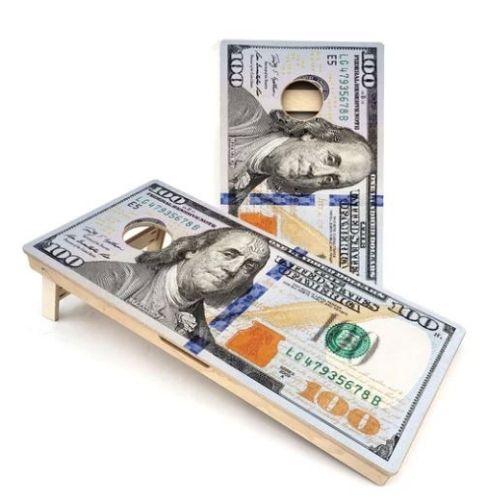 100 dollar bill cornhole boards